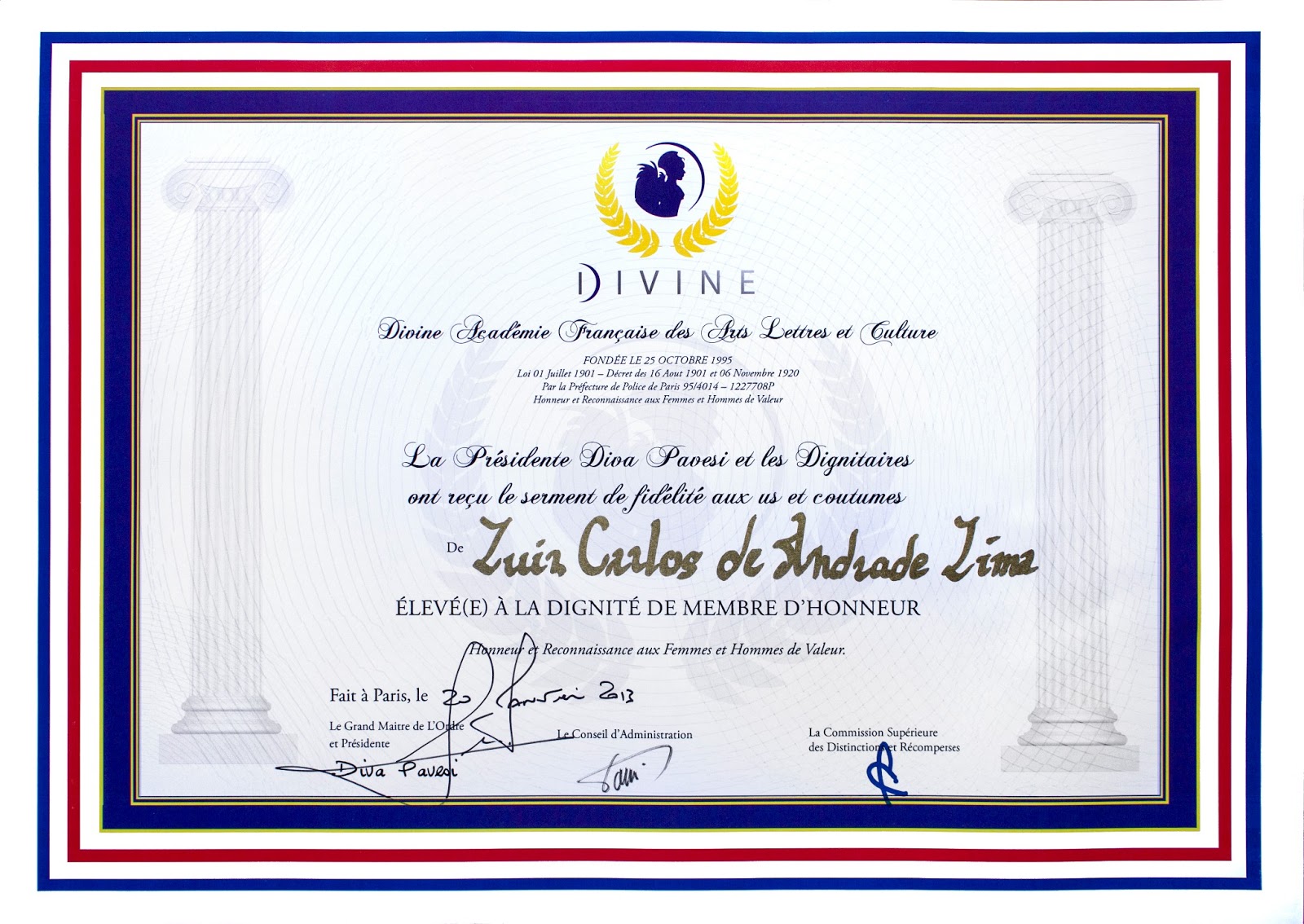 Diploma Luiz Carlos de Andrade Lima.
