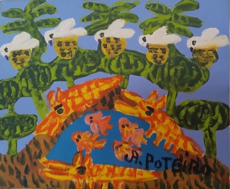Fig. 5 – Garças no Pantanal, OST, 25 x 30 cm. Antônio Poteiro. Arte Naif.