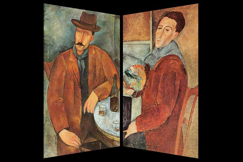 Fig. 3 – Obras "Retrato de José Wasth Rodrigues" à esquerda e o "Auto Retrato de Amedeo Modigliani" à direita. Fotos: Acervo da Família Wasth Rodrigues.