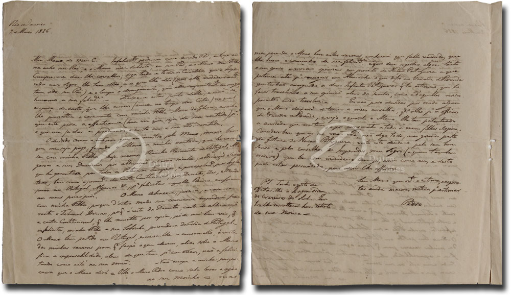 Cópia manuscrita da carta de D. Pedro I enviada ao seu irmão D. Miguel. Foto: Divulgação.