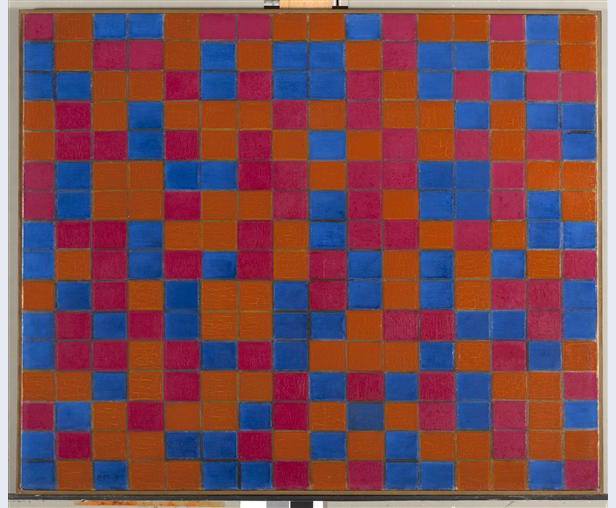 Fig. 1 – Piet Mondrian | Composição com grade 8: composição xadrez com cores escuras (1919) | Crédito: Gemeentemuseum, Den Haag, Holanda.