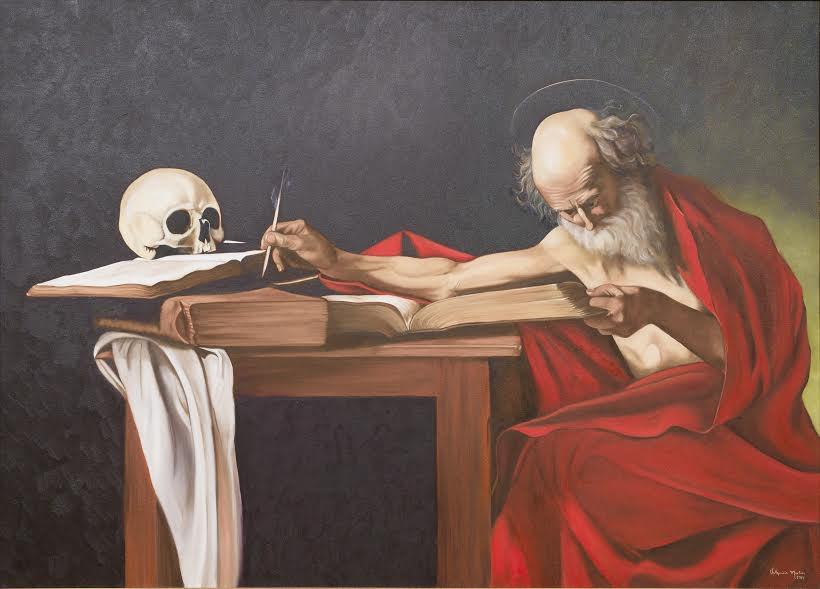 São Jeronimo escrevendo, releitura Caravaggio.