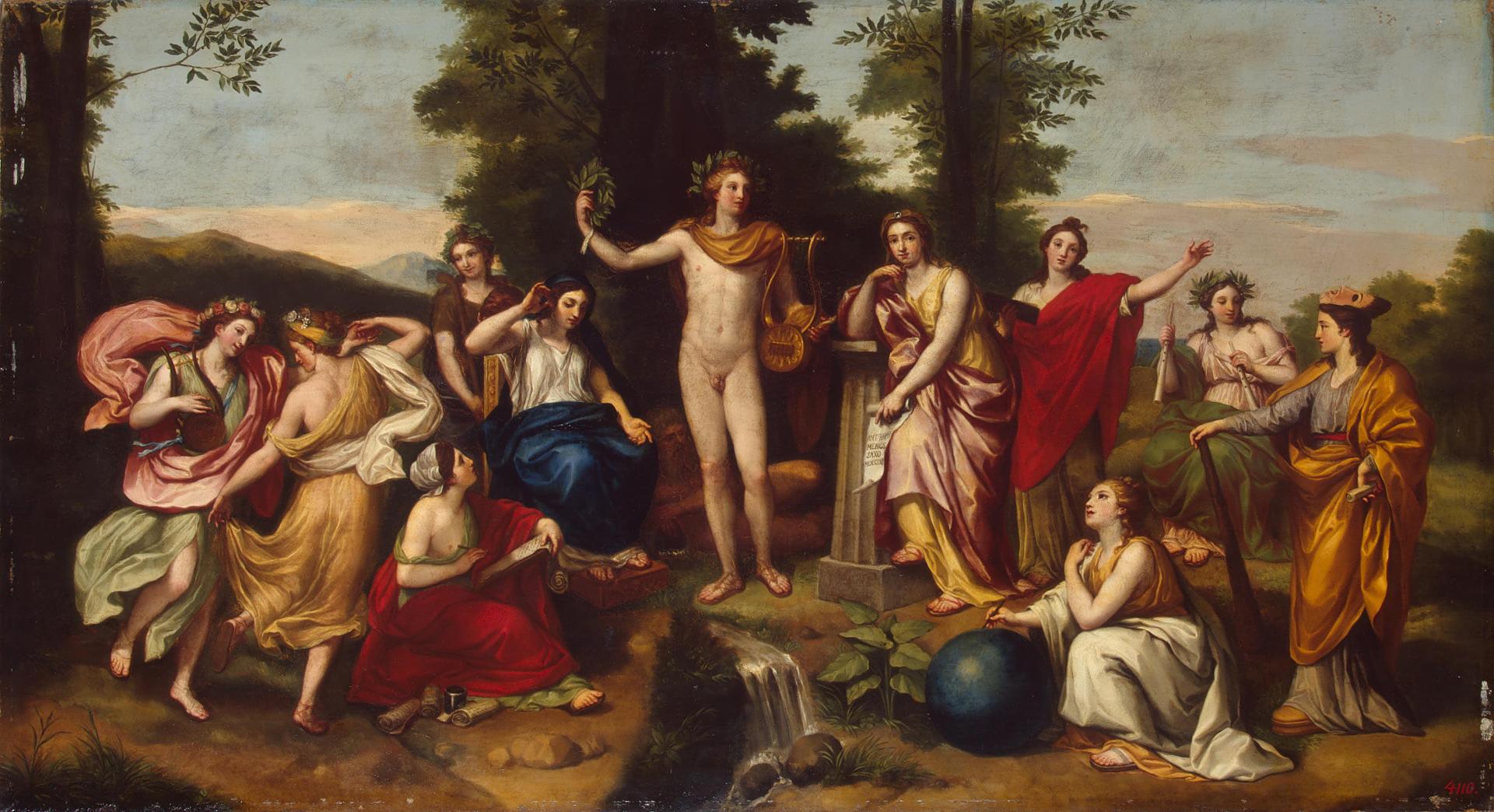 Fig. 3 – Mengs, Anton Raphael. Parnassus. Germany. 1761. Oil on canvas 55 x 101 cm. Inv. no. GE-1327. Crédito: The State Hermitage Museum, St. Petersburg.