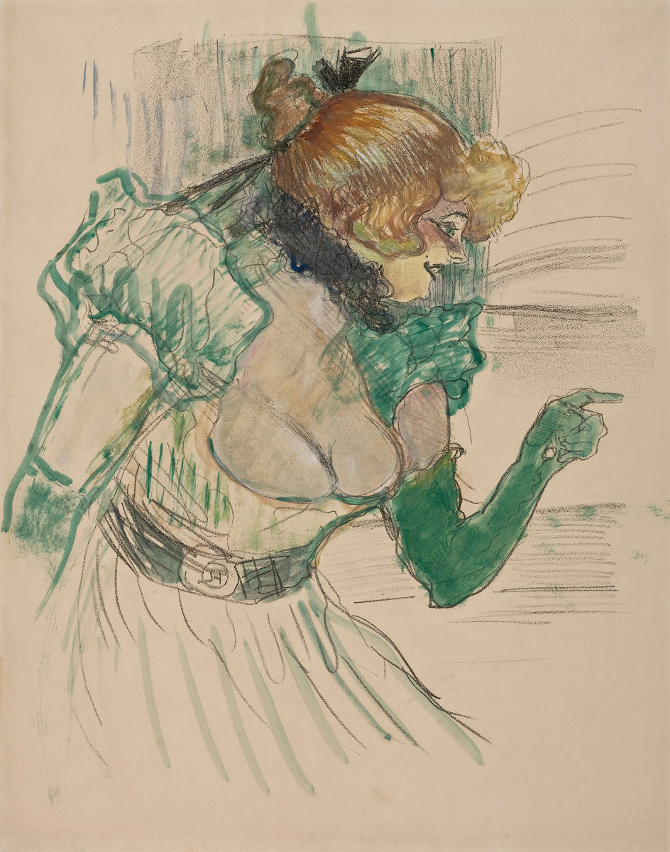 Feige. 3 -Künstler mit grünen Handschuhen, Die Sängerin Dolly Star Le Havre, Toulouse-Lautrec, 1899. Fotos: SÃO PAULO MUSEUM der Kunstsammlung.
