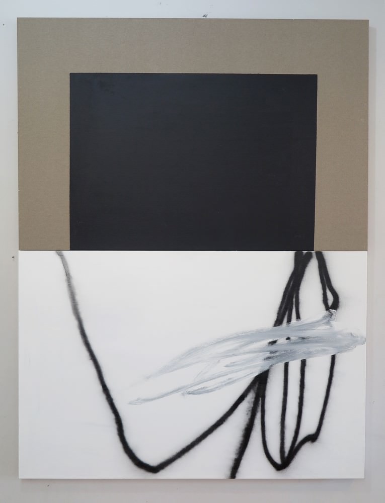אנטוניו Bokel, בטון חלקה, 2017. טכניקה מעורבת: צבע אקרילי, צבע ספריי על כותנה, פשתן. שתי חתיכות. 100 x 150 cm. עומק: 5,1 cm. ס ממונות: גילוי.