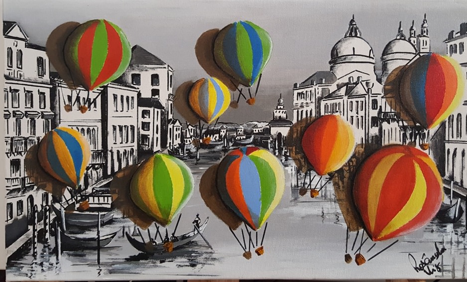 Feige. 4 -Ballons über Venedig, Acryl auf Leinwand, Rosangela Vig.