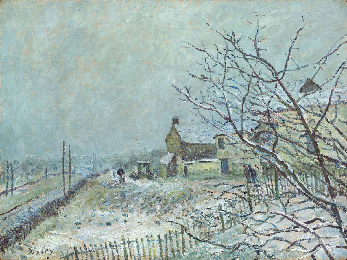 Feige. 13 -Erste Blizzard in Veneux-Nadon, Alfred Sisley, 1878. National Gallery of Art, Washington. Gestiftet von Lolo Sarnoff in Erinnerung an deinen Großvater, Louis Koch.
