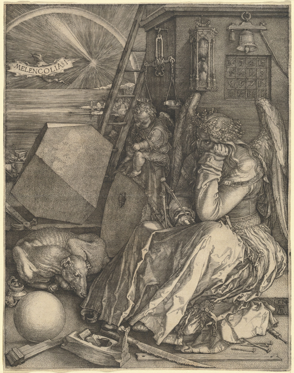 Melencolia I, 1514. Albrecht Düher. National Gallery of Art, Washington. Presente de R. Horace Gallatin. “Melencolia I“ (1514), por exemplo, consiste numa verdadeira e atraente complexidade de enigmas. – Juliana Vannucchi.