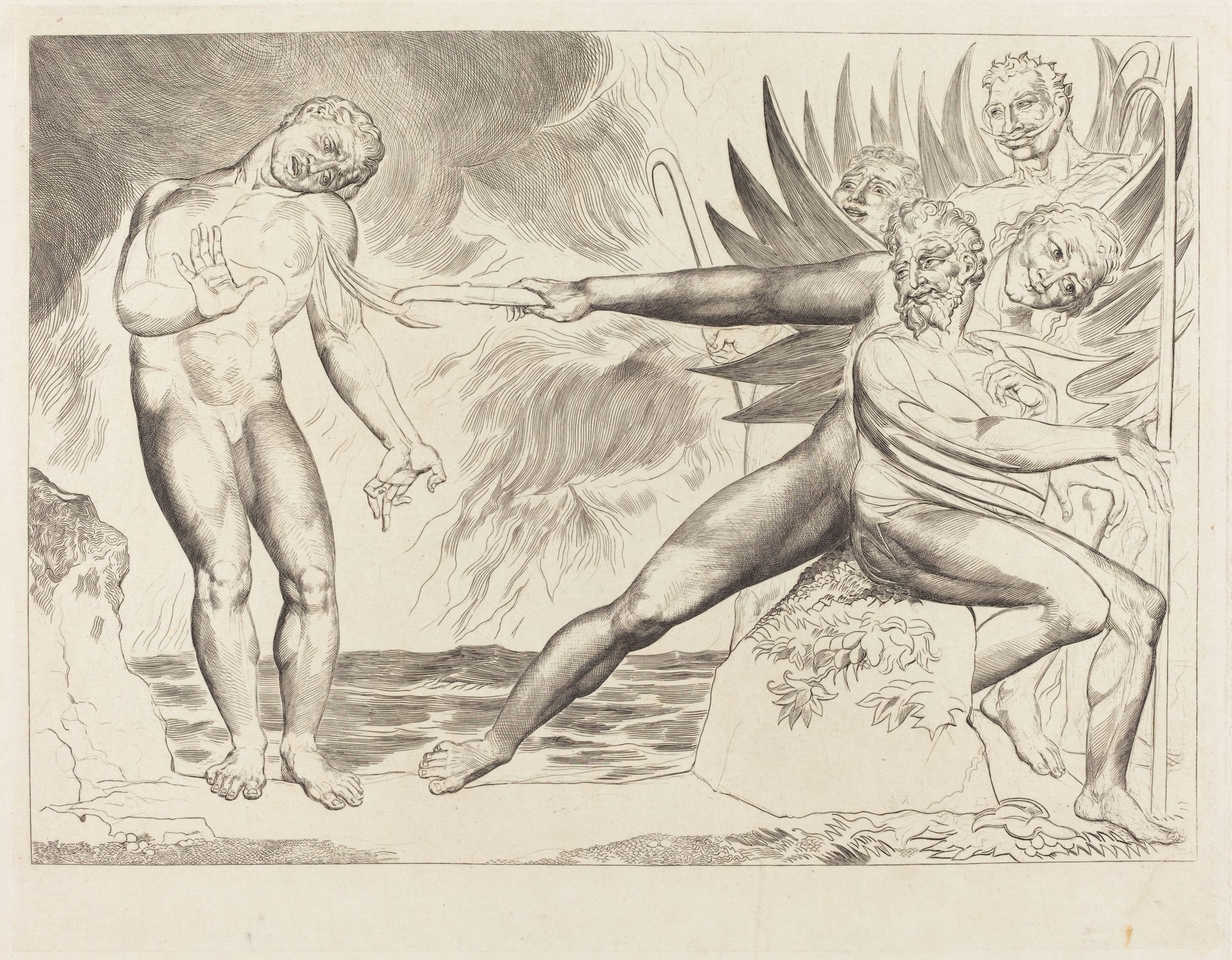 Σύκο.. 1 - Ο Κύκλος των διεφθαρμένων αξιωματούχων; η διάβολοι βασανιστική Ciampolo, 1827. Ουίλλιαμ Μπλέηκ. Εθνική Γκαλερί τέχνης, Ουάσιγκτον. Rosenwald συλλογή. «Μια Arte, Σύμφωνα με τον (Blake), διαισθητική γνώση δεν αφορά ατομικά τα πράγματα, αλλά τα αιώνια και υπεράνθρωπες δυνάμεις της δημιουργίας ". (ARGAN, 1988, p. 35).