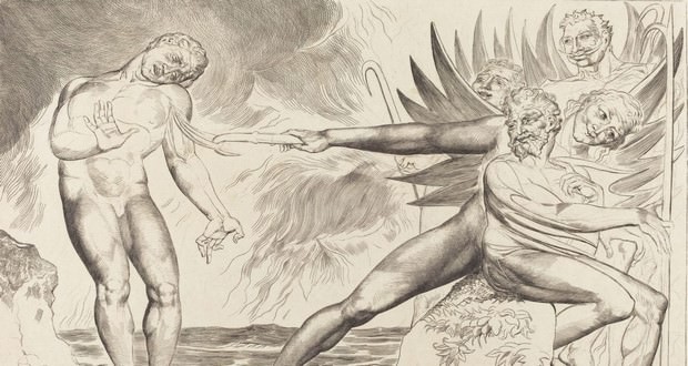Σύκο.. 1 - Ο Κύκλος των διεφθαρμένων αξιωματούχων; η διάβολοι βασανιστική Ciampolo, 1827, Προτεινόμενα. Ουίλλιαμ Μπλέηκ. Εθνική Γκαλερί τέχνης, Ουάσιγκτον. Rosenwald συλλογή. «Μια Arte, Σύμφωνα με τον (Blake), διαισθητική γνώση δεν αφορά ατομικά τα πράγματα, αλλά τα αιώνια και υπεράνθρωπες δυνάμεις της δημιουργίας ". (ARGAN, 1988, p. 35).