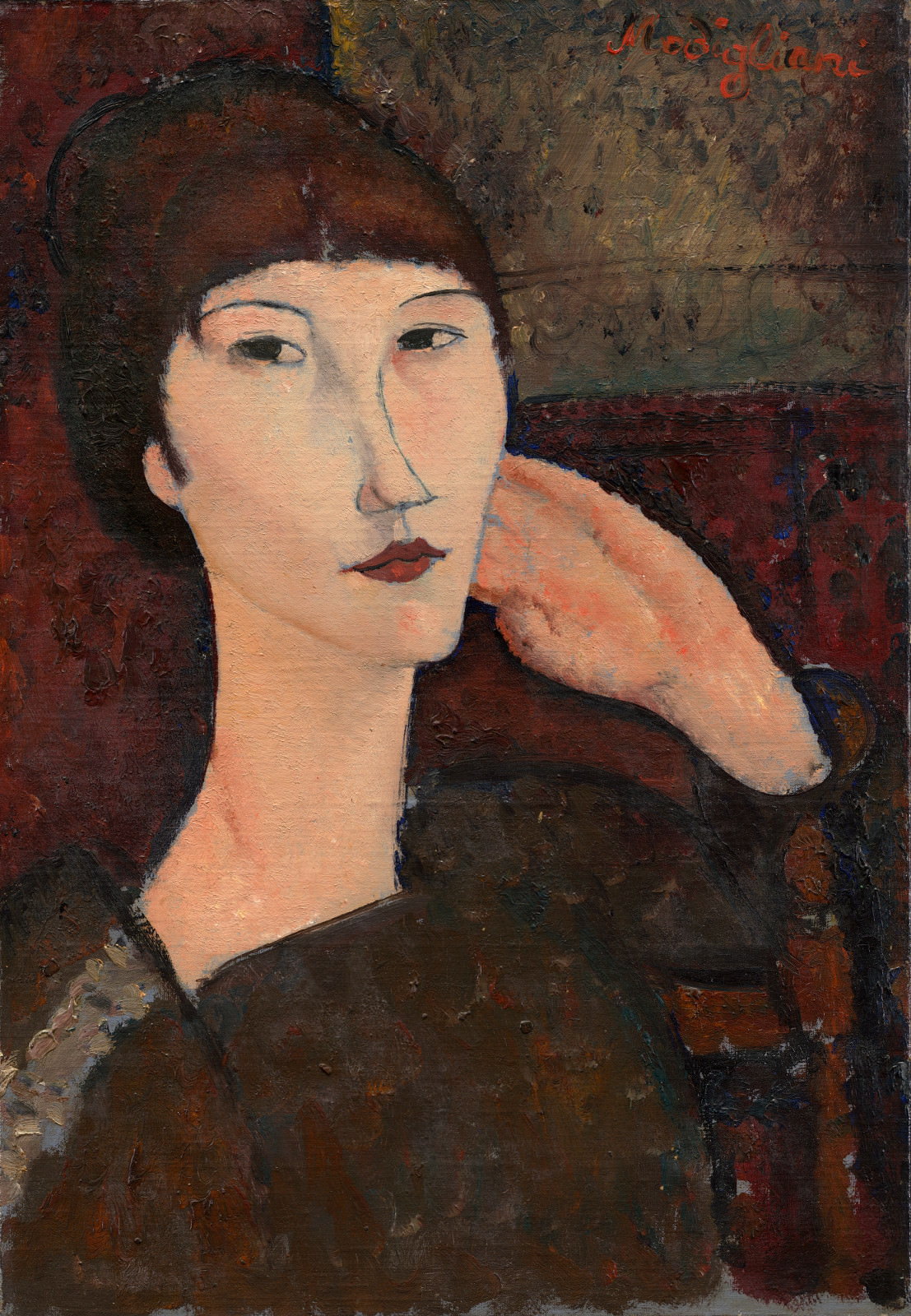 Feige. 8 - Adrienne (Frau mit Bangs), Amedeo Modigliani, 1917, Leinöl auf, 55.3 x 38.1 cm. National Gallery of Art, Washington. Chester Dale Collection.
