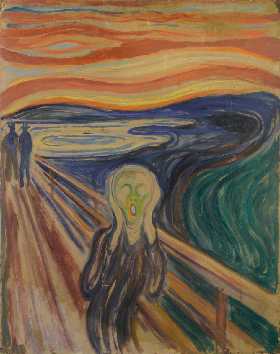 无花果. 4  - 爱德华·蒙克: 呐喊, 1910, 彩画和石油在纸板上, 83,5 x 66 厘米. 蒙克博物馆, 奥斯陆. 照片©孟克博物馆.