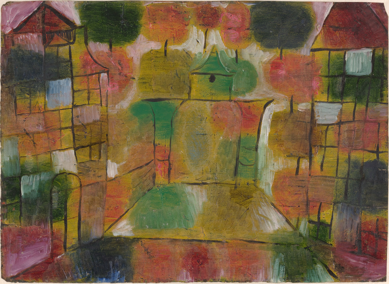 Fig. 10 – Paul Klee, Árvore e Arquitetura - Ritmos, 1920, Óleo sobre papel, geral: 27.9 x 38.3 cm (11 x 15 1/16 in.). National Gallery of Art, Washington. Presente de Benjamin and Lillian Hertzberg.