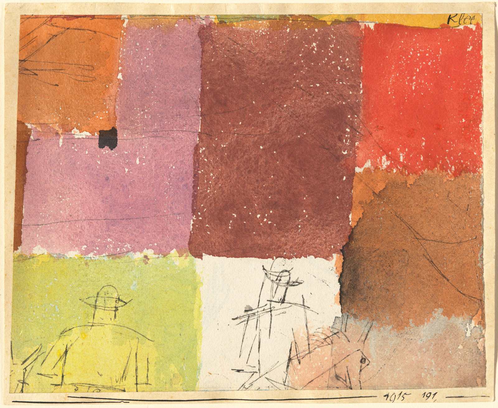 Fig. 7 – Paul Klee, Composition with Figures, 1915, Pen and ink and watercolor on paper mounted on card stock , Sheet: 10.16 × 12.7 cm (4 × 5 in.) mount: 10.8 × 13.02 cm (4 1/4 × 5 1/8 in.). National Gallery of Art, Washington. Collection of Mr. and Mrs. Paul Mellon.
