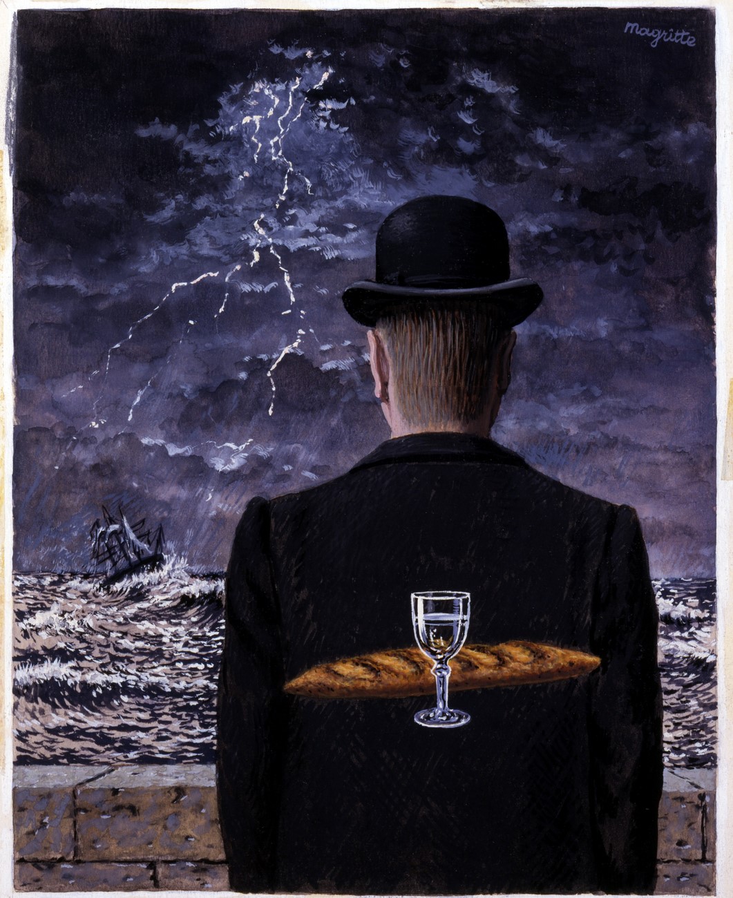Figue. 11 – René Magritte, « Bien que toute la doctrine des vents ont été libérés à jouer dans la saleté, de sorte que le berdade est dans le domaine, nous sans gloire, de mettre en doute sa force. Elle et lutte mensonge; qui a connu la vérité et se sentait pire dans une rencontre libre et ouvert?» - John Milton Areopagitica, 1644; série: Les grandes idées de l'homme occidental, 1962; 1958, gouache sur papier en carton, 23.4 x 19.0 cm, Smithsonian American Art Museum, Presente de Container Corporation of America, 1984.124.195 .