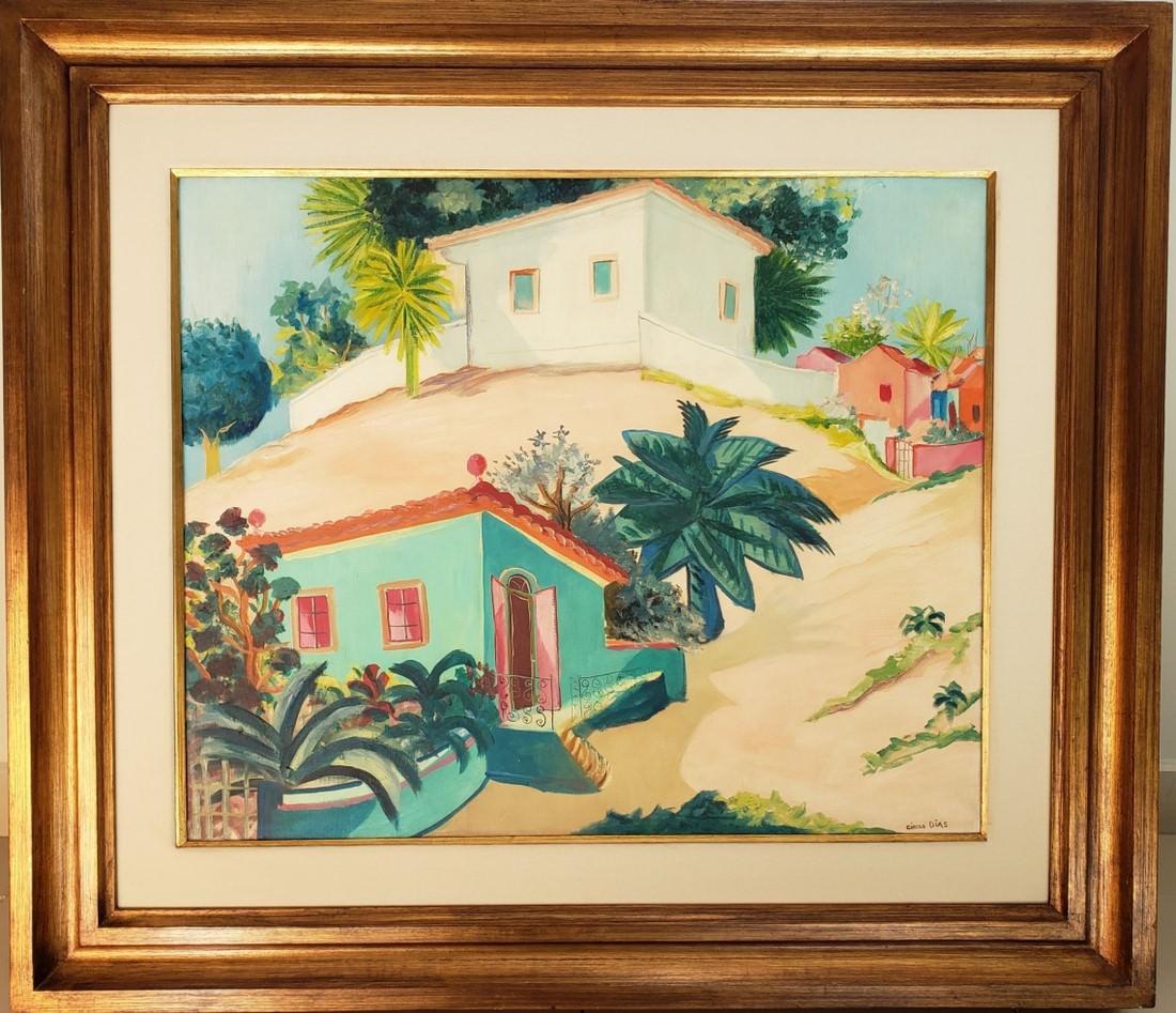Flávia Cardoso Soares Auctions, Jours de Cicéron (Pernambuco, Brésil, 1907 - France, 2003). "Casario em Olinda". Huile sur toile. 60 x 73 cm. Photos: Divulgation.