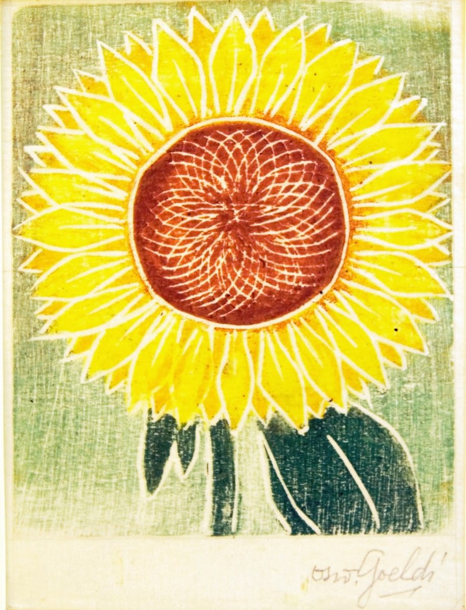 غويلدي أوزوالدو, ''دوار الشمس'', نقش خشبي, 13,4 سم x 10,8 سم. صور: الكشف.