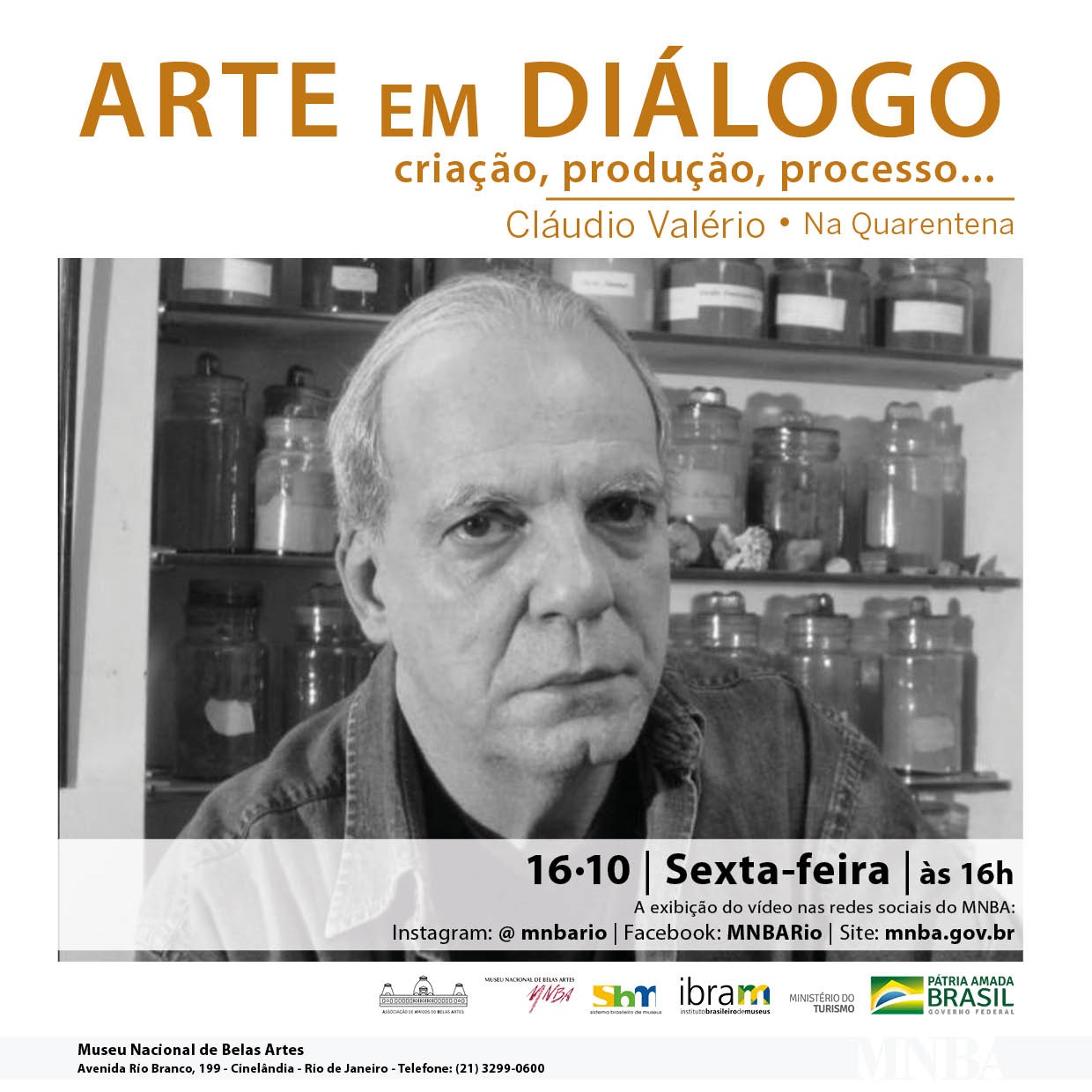Projeto Arte em Diálogo, na Quarentena, com Cláudio Valério, flyer. Divulgação.