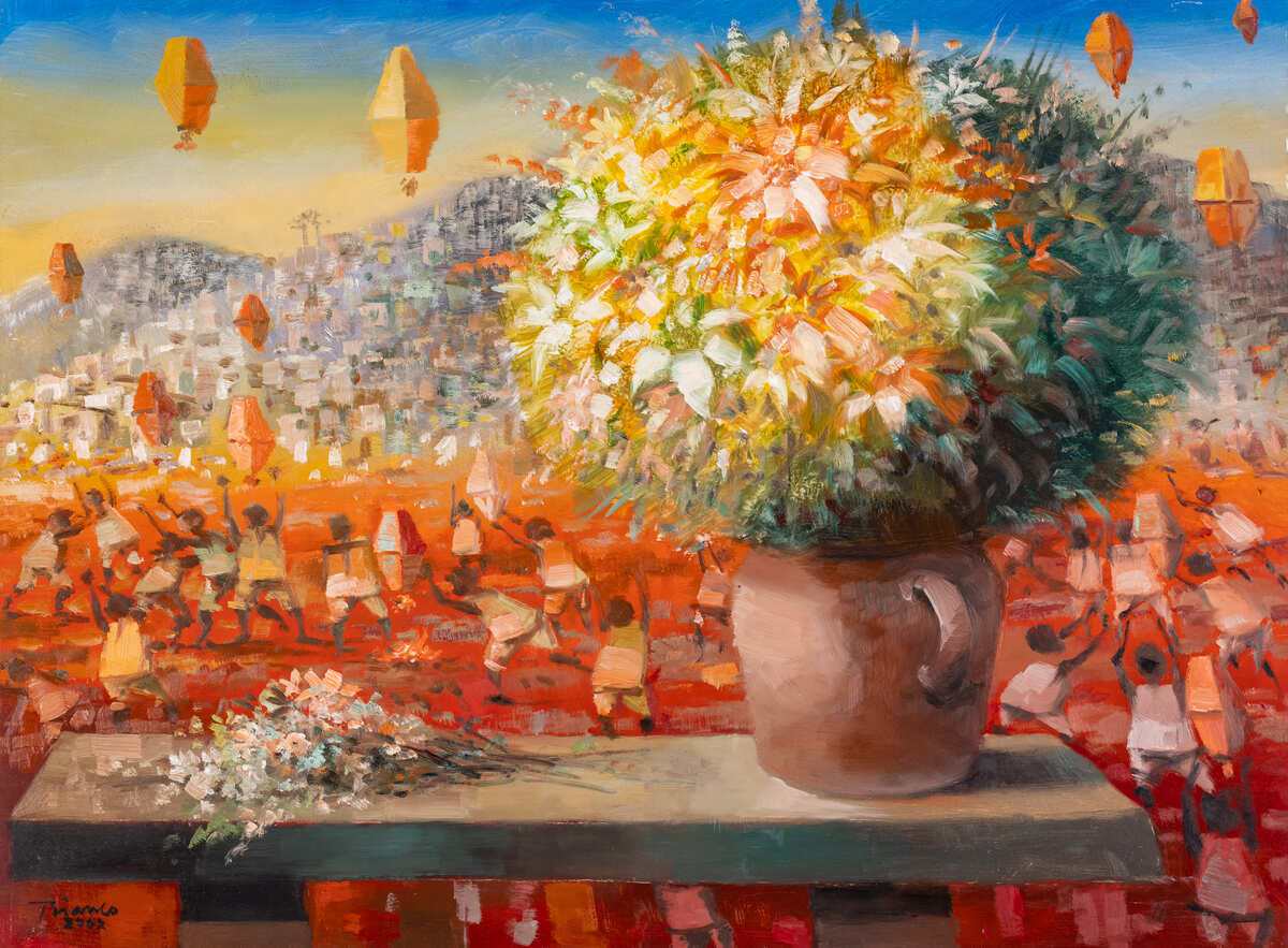 Enrico Bianco, Vase with Flowers and Landscape in the Background, 2002. Photo: Disclosure.