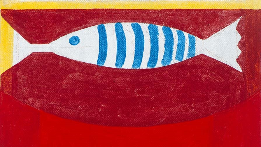 著者-アンドレリカルド, タイトル-魚, 年 -  2019, テクニック-リネンなしの卵の気性, 寸法 -  40 X 30 cm, 特集. 写真: ディスクロージャー.