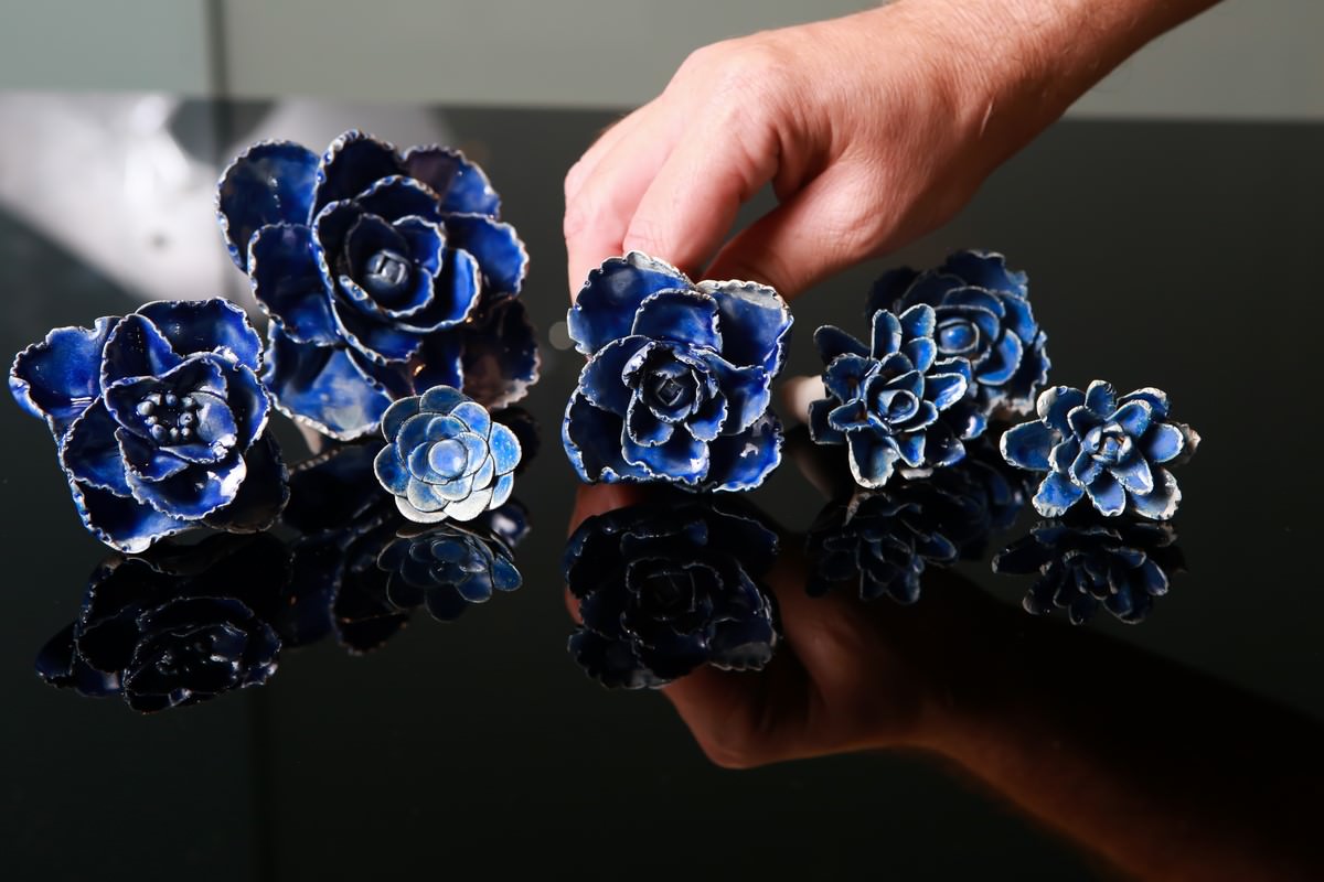 رشاش سيراميك - الزهور الزرقاء. صور: لولا لوبيز.