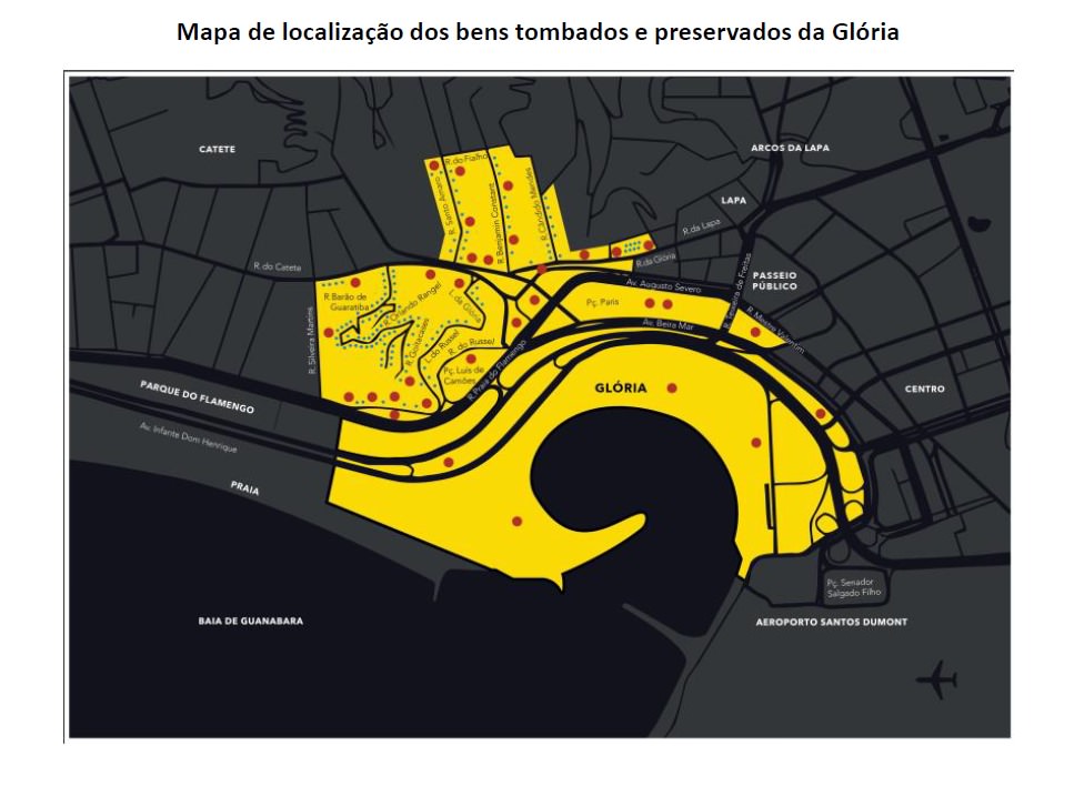 Carte de l'emplacement des biens classés et conservés de Glória. Divulgation.