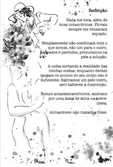 "Cuentos para corazones rotos y almas melancólicas"" del escritor Camilo Alves Nascimento con el arte de Nádia Dalla Vecchia, Bocadillo. Fotos: Divulgación.