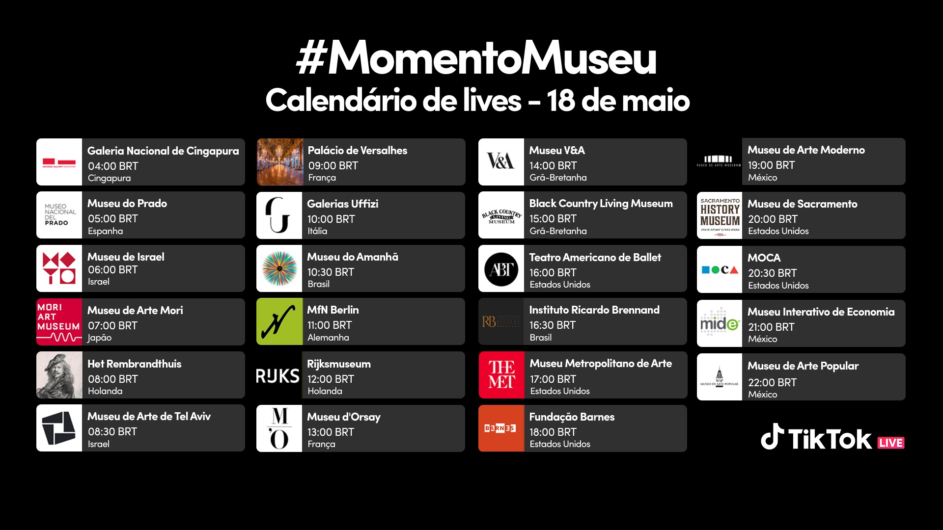 Programación #MomentoMuseu: Tik Tok. Divulgación.