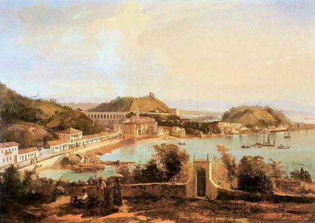 Abbildung 1 - Die Stadt von Outeiro aus gesehen. Pintura de Quinsac Monvoisin, 1847. Castro Maya Museumssammlung.