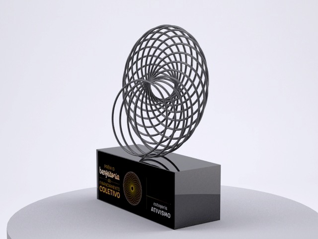 Первый приз за улучшение коллективного финансирования. Эксклюзивный трофей, созданный художником Педро Жирарделло, Рекомендуемые. Фото: Раскрытие.