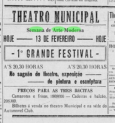 Fig. 1 – Jornal Correio Paulistano, fevereiro de 1922. Foto: BNDigital - Biblioteca Nacional.