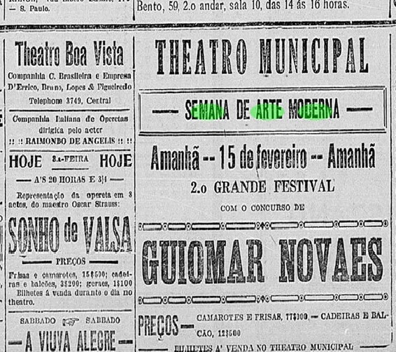 Fig. 2 – Jornal Correio Paulistano, fevereiro de 1922. Foto: BNDigital - Biblioteca Nacional.