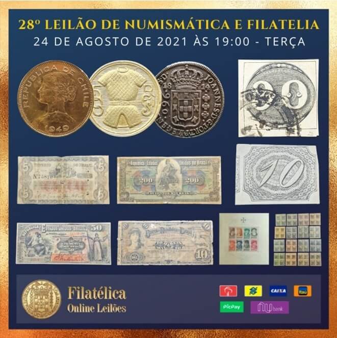 Flávia Cardoso Soares Leilões: 28º Leilão de Numismática e Filatelia – Filatélica Online Leilões. Divulgação.