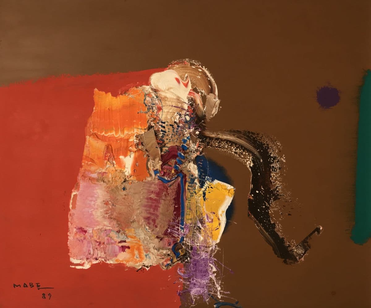 Figue. 3 – Manabu Mabe, OSD, 50 x 60 cm, 1989, MB02, Travailler avec un certificat, Galerie Brésil. Lien vers l'oeuvre.