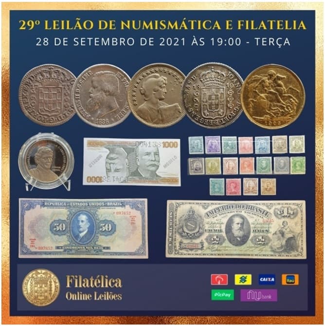 Flávia Cardoso Soares Leilões: 29º Leilão de Numismática e Filatelia – Filatélica Online Leilões. Divulgação.