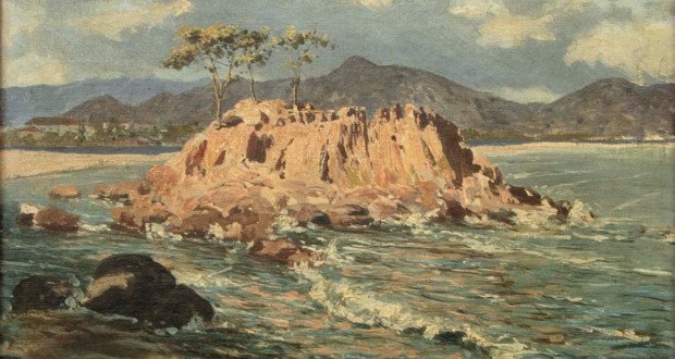 Autor: Antonio Ferrigno. Título: Pedra do Mato (São Vicente). Ano: 1905. Técnica: óleo s/ tela. Dimensões: 29 x 36 cm. Foto: Divulgação.