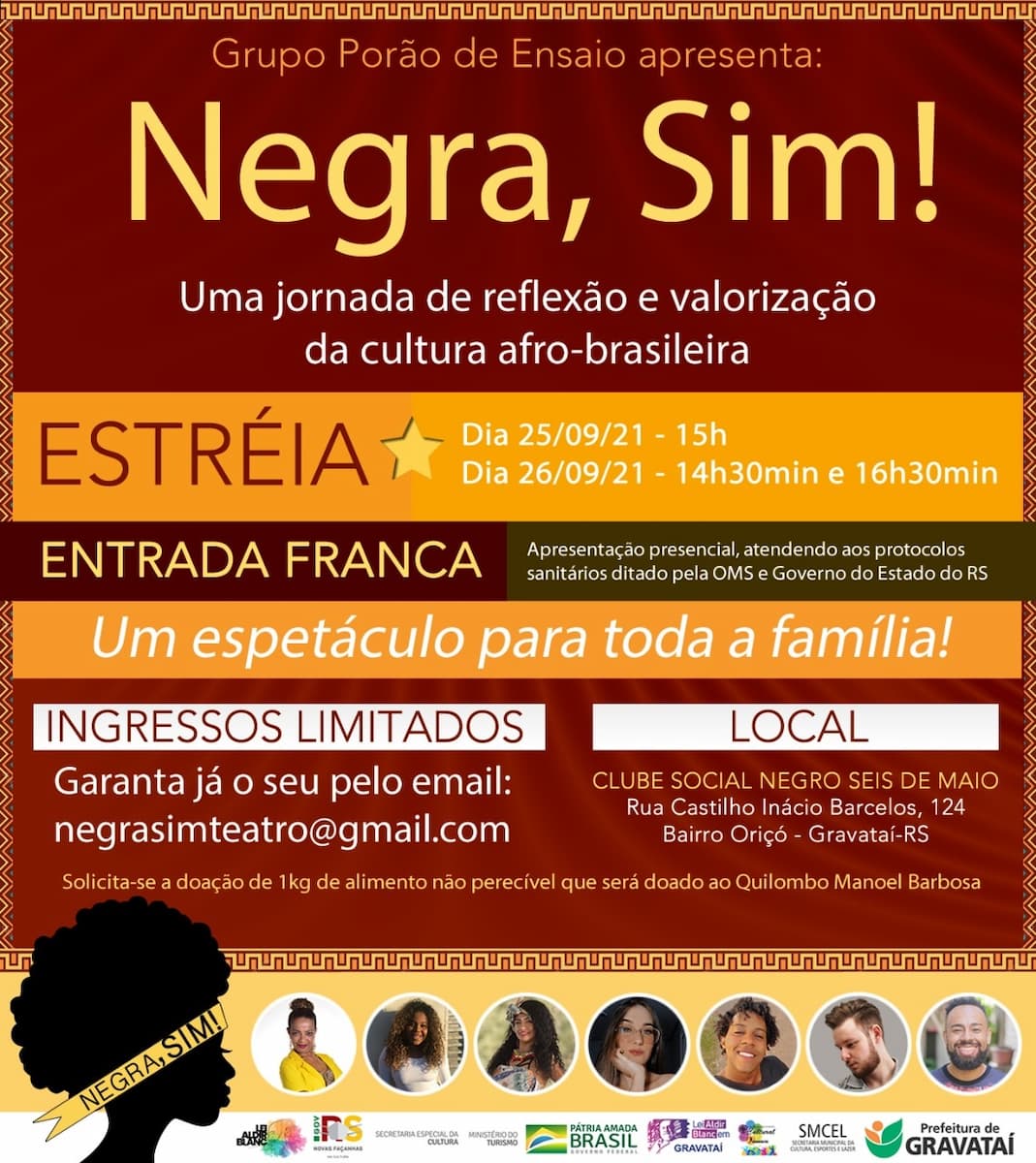 Peça teatral ‘Negra, Sim!’, convite. Foto: Luis Ferreirah.