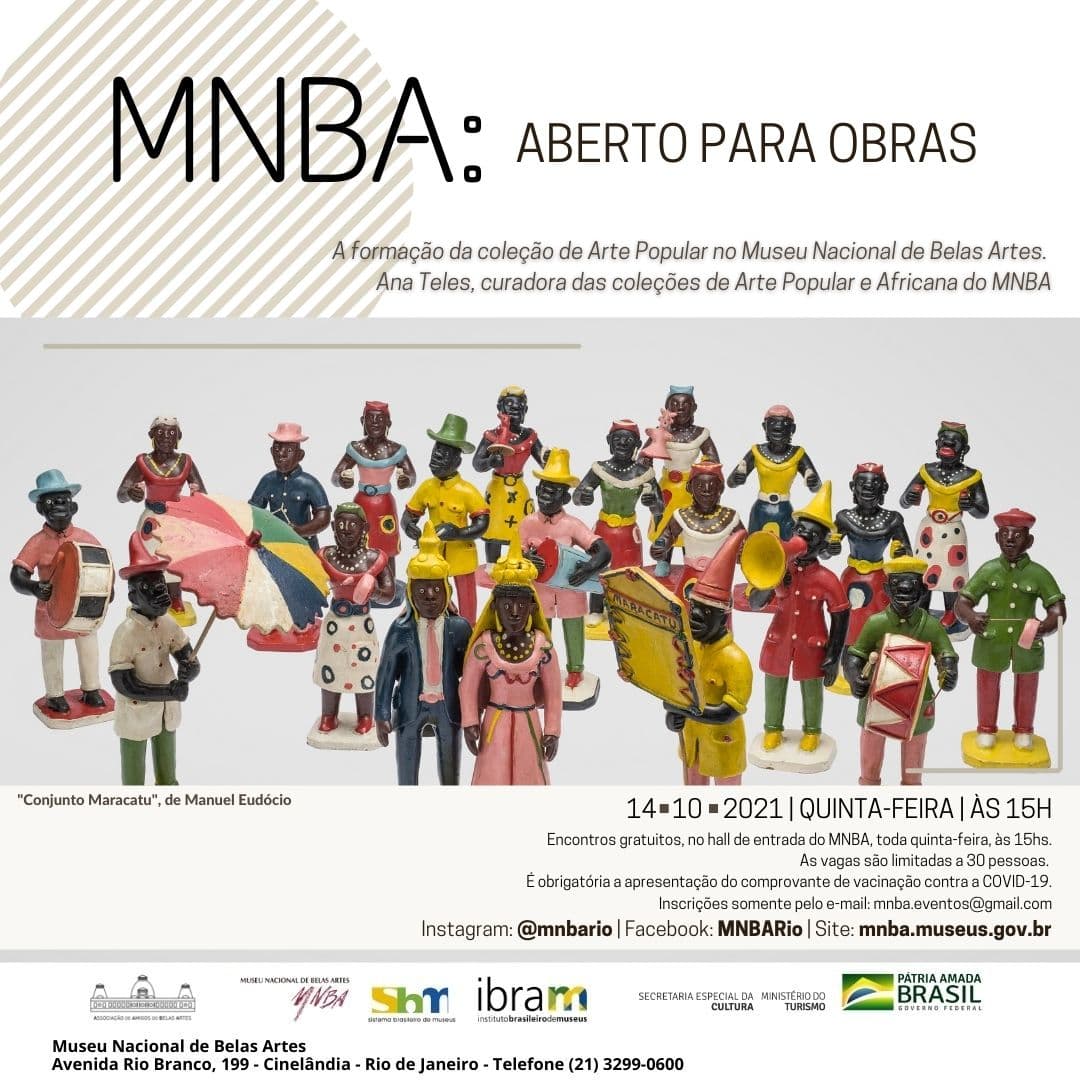 Projeto “MNBA: Aberto para obras” enfoca formação da coleção de arte popular no Museu, flyer. Divulgação.