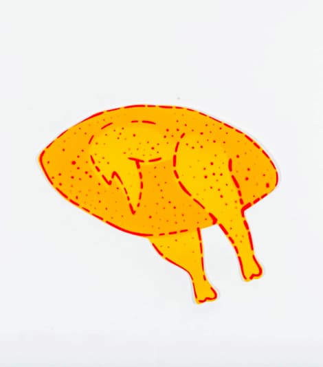 Alex Vallauri, Untitled (Pollo arrosto), SD - spruzzare su PVC - 32 x 36 cm. Foto: Rivelazione.