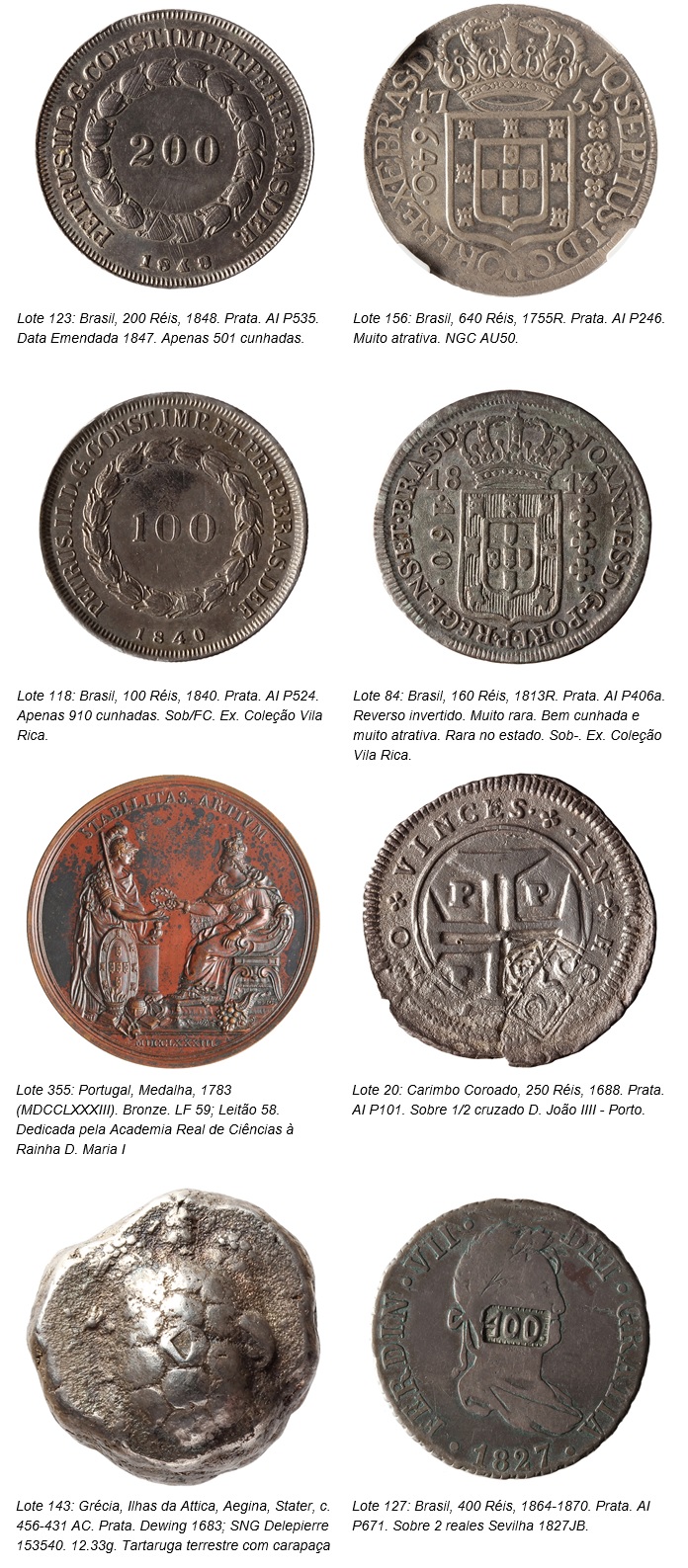 Аукционы Flávia Cardoso Soares: 7º Аукцион монет Вила-Рика - Часть коллекции Vila Rica 2, Рекомендуемые. Раскрытие.