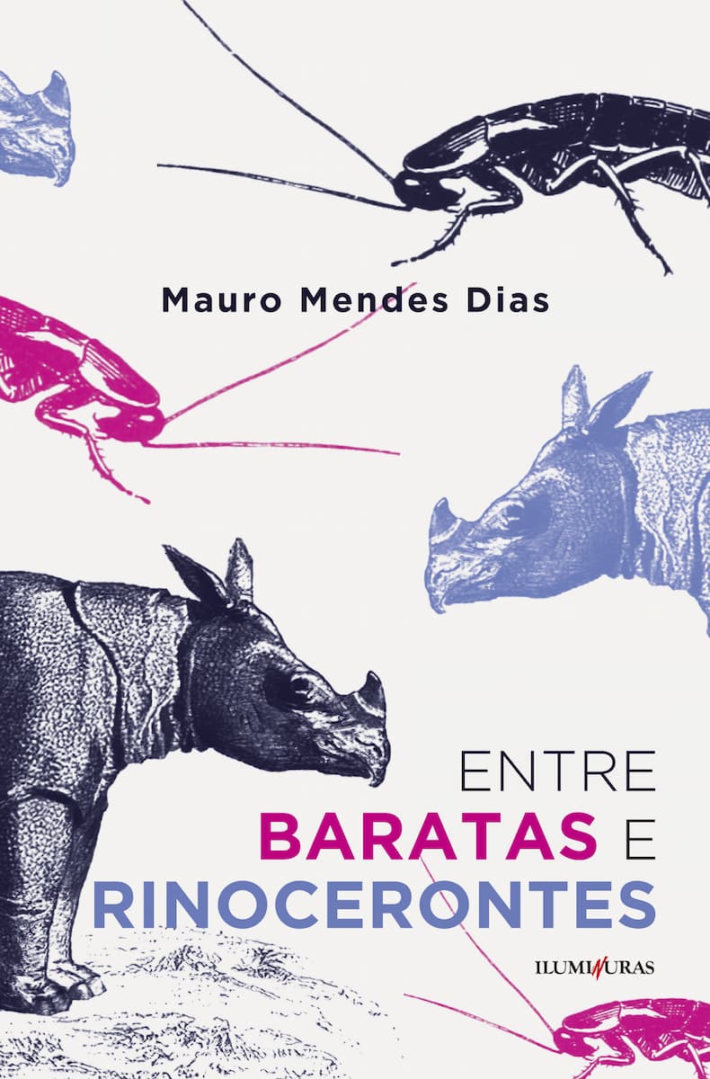 Libro & quot; Entre cucarachas y rinocerontes" por Mauro Mendes Dias, cubierta. Divulgación.
