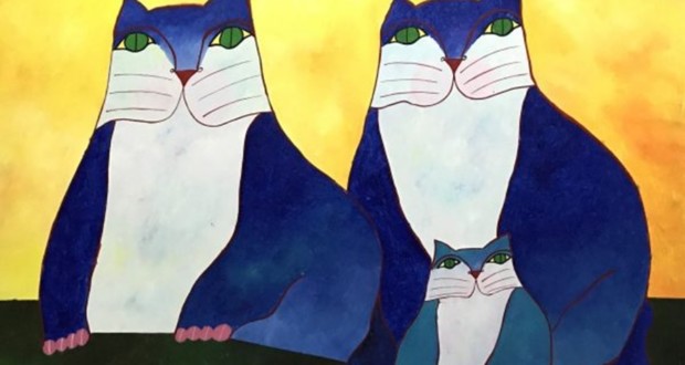 התאנה.. 3 - אלדמיר מרטינס, משפחה של חתולים צהובים עם פרחים, AST, 80 x 120, 2000.