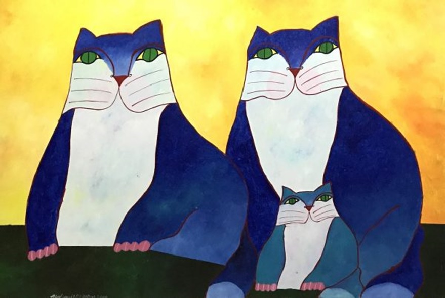 Fico. 3 - Aldemir Martins, Famiglia dei gatti blu, AST, 80 x 120, 2000.
