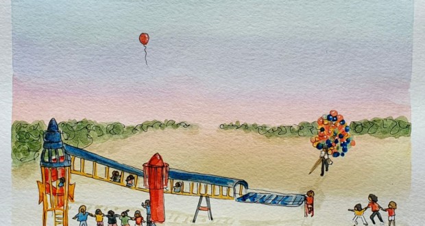 כרמן סנט טיאגו, רקטה קטנה - (2021), צבעי מים על קנסון. תמונות: גילוי.