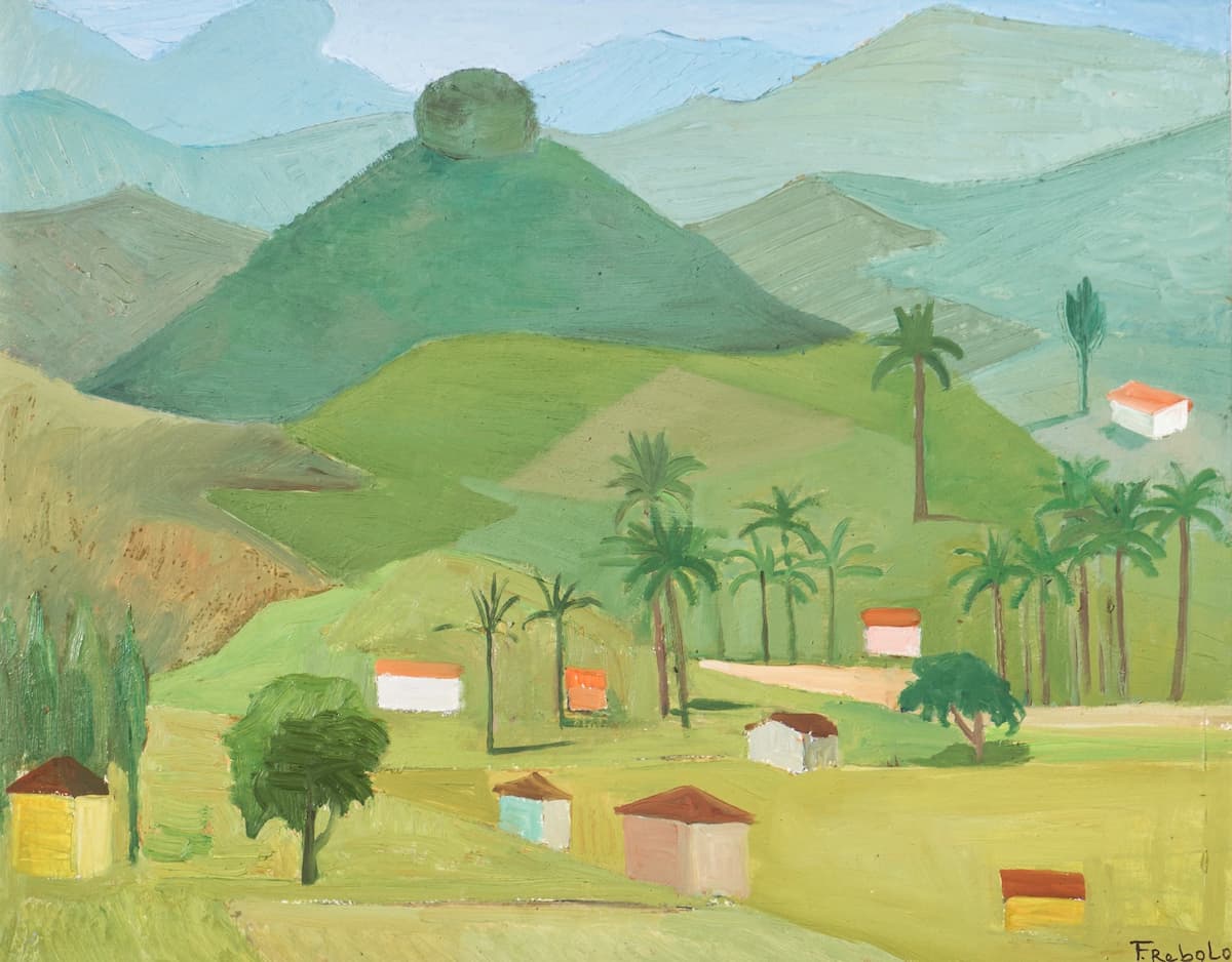 פרנסיסקו Rebolo - גבעות, 1973 - שמן על עץ - 50 x 70 ס מ. תמונות: Galeria מרסלו גואניירי.