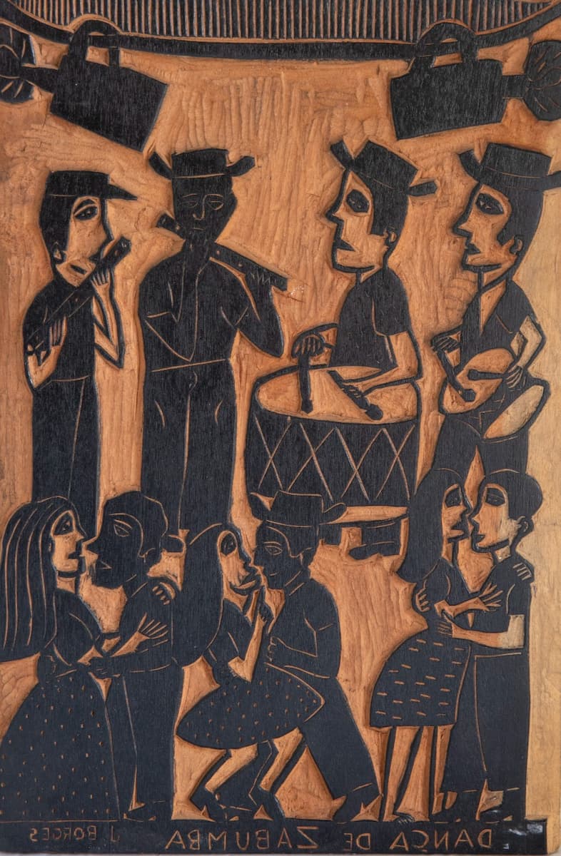 Matriz de grabado en madera, J. Borges. Reproducción Daniela Nader.