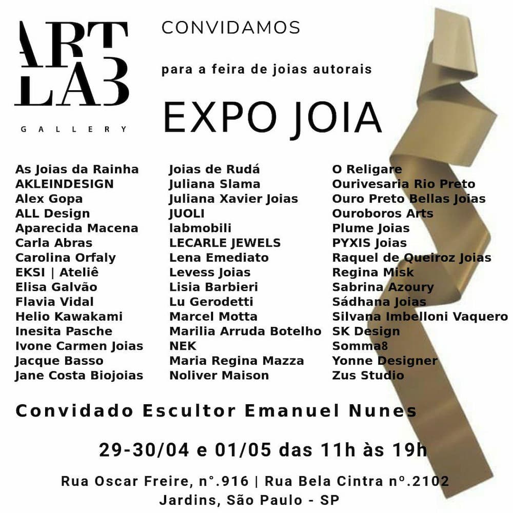 Exposição: Expo Jóia na Art Lab Gallery, convite. Divulgação.
