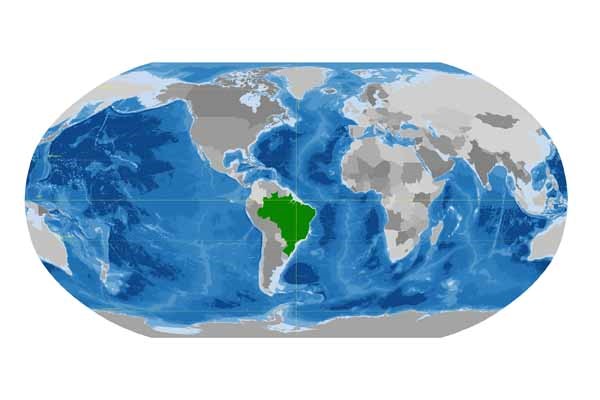 Παγκόσμιος χάρτης για τον εορτασμό της 2ης εκατονταετηρίδας της ανεξαρτησίας 2022. τυπωμένο. 100x150 εκατοστά. Συλλογή Paulo Protasio - Βραζιλία. γιορτάζουμε 200 Τα χρόνια της Βραζιλίας ως ανεξάρτητο έθνος, δημιουργήσαμε αυτόν τον παγκόσμιο χάρτη με τη Βραζιλία στο κέντρο. Η ιδέα είναι να φέρουμε μεγαλύτερη σαφήνεια στη θέση μας στον κόσμο και να μας ενθαρρύνουμε να συνειδητοποιήσουμε τον δικό μας πρωταγωνισμό.. Η εγωκεντρική θέση μας επιτρέπει να οπτικοποιήσουμε το πεδίο συντονισμού των πράξεών μας στον κόσμο και, επίσης, κατανοήσουμε τις δυνάμεις που μας επηρεάζουν. Ένα άλλο αποτέλεσμα είναι να μας παρουσιάσει τους τρεις ωκεανούς στο σύνολό τους.. Η συνειδητοποίηση ότι είμαστε περικυκλωμένοι από ωκεανούς, όχι μόνο μας δίνει τη διάσταση της δυνατότητας επικοινωνίας μας με όλες τις ηπείρους και όλα τα έθνη, αλλά και μας καλεί να αναλάβουμε υπεύθυνη δράση με αυτό το περιβάλλον που είναι το λίκνο της ζωής στη Γη. Η παραγωγή αυτού του χάρτη είχε την υποστήριξη του 5ου Κέντρου Γεωπληροφοριών του Βραζιλιανού Στρατού.