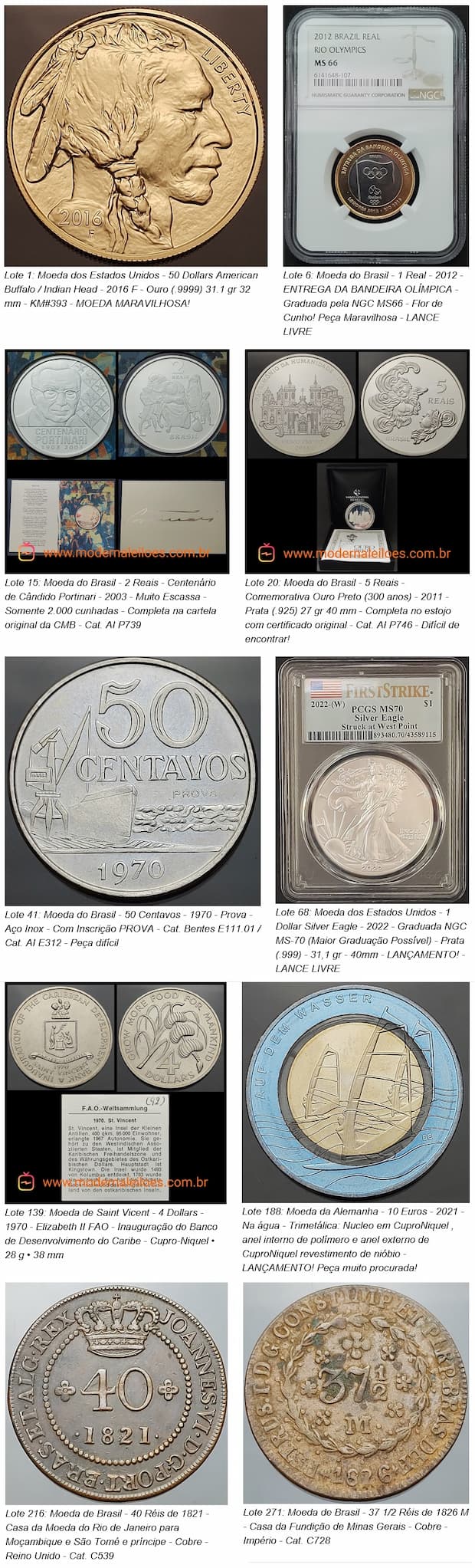 Flávia Cardoso Soares Auctions: 50º Vente aux enchères numismatique moderne - 31-05 à 19:00, faits saillants. Divulgation.