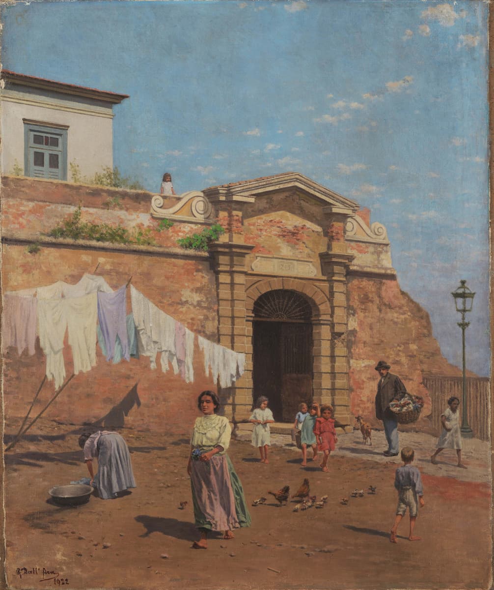 “Forte do Morro do Castelo” (óleo sobre lienzo – pintura documental), Gustavo Dall'Ara, 1922 – Acervo MHN. credito de imagen: Google Arts & Cultura.